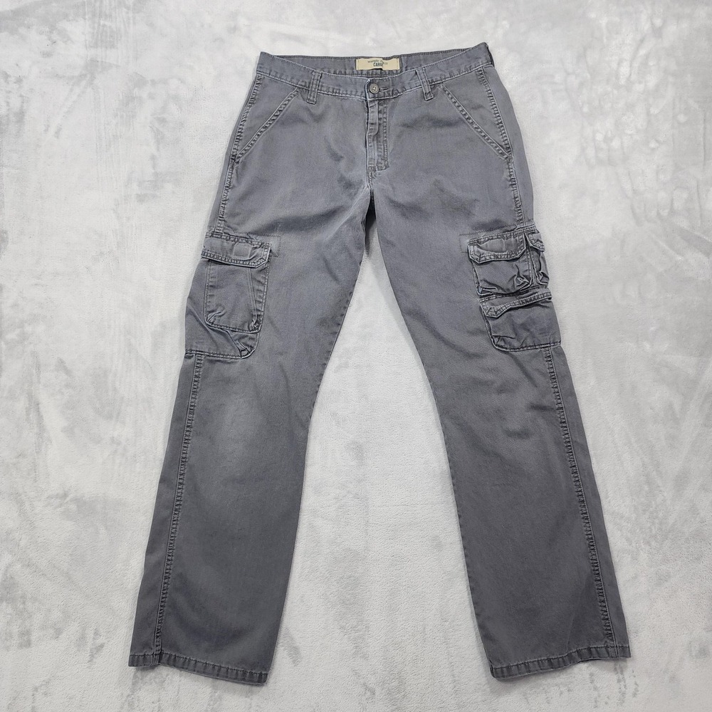 Wrangler Pants Mens 32x32 Gray Cargo Relaxed Fit Denim Workwear Casual Outdoors